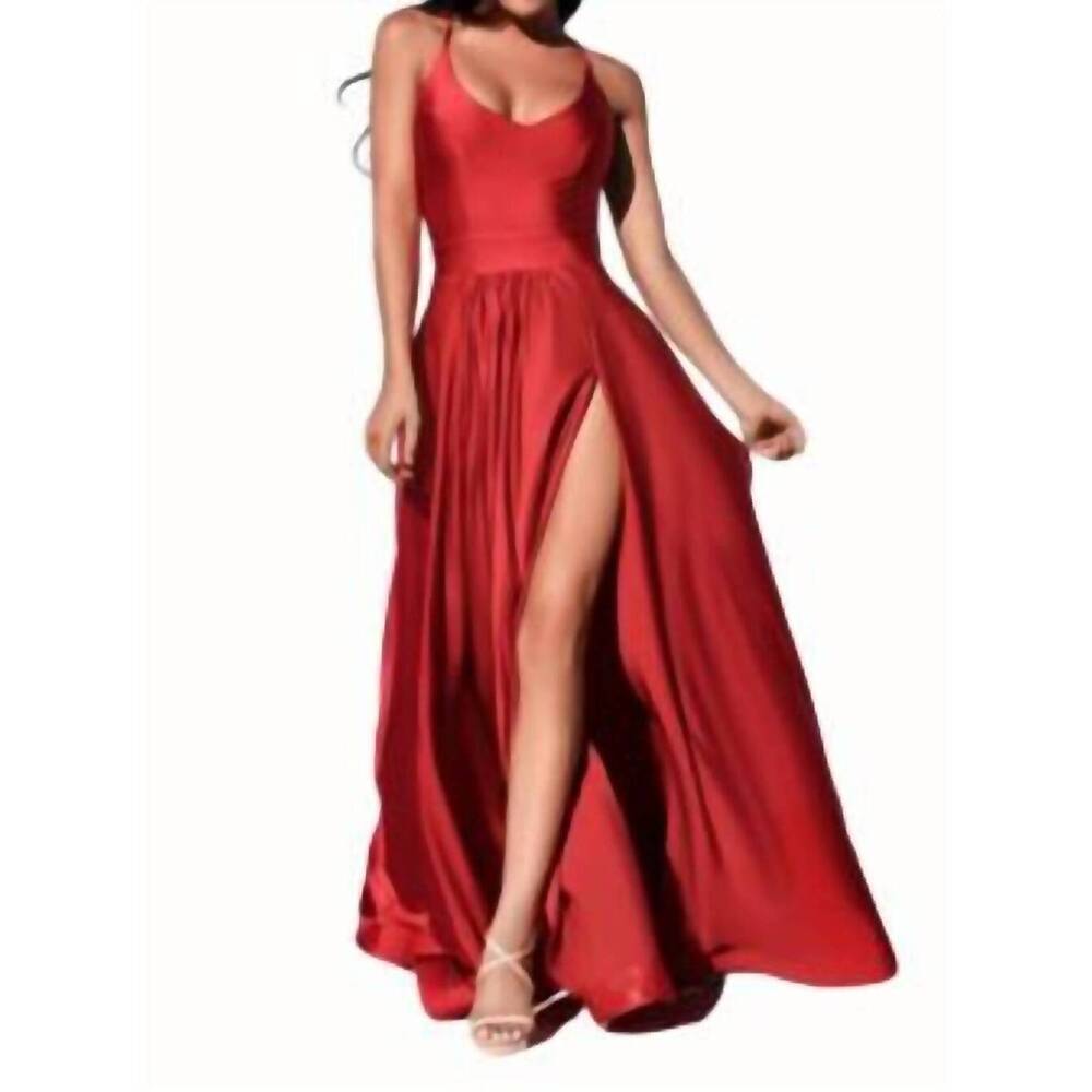 NEW JESSICA ANGEL high slit jersey gown in beet red